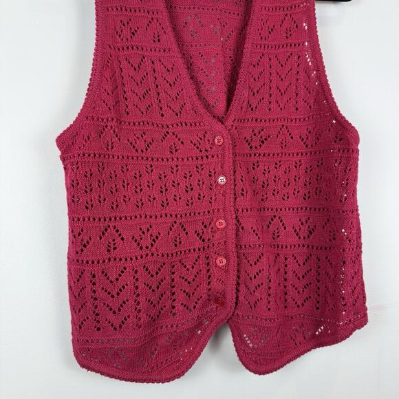 Vintage Ivy Club Womens Sweater Vest Sz M Pink Button Front Crochet Cottagecore - Picture 3 of 7